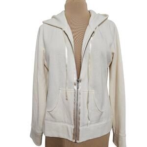 Talbots Cream Zip-Up Jacket Medium Cotton Blend Casual Warm Cozy Mature
